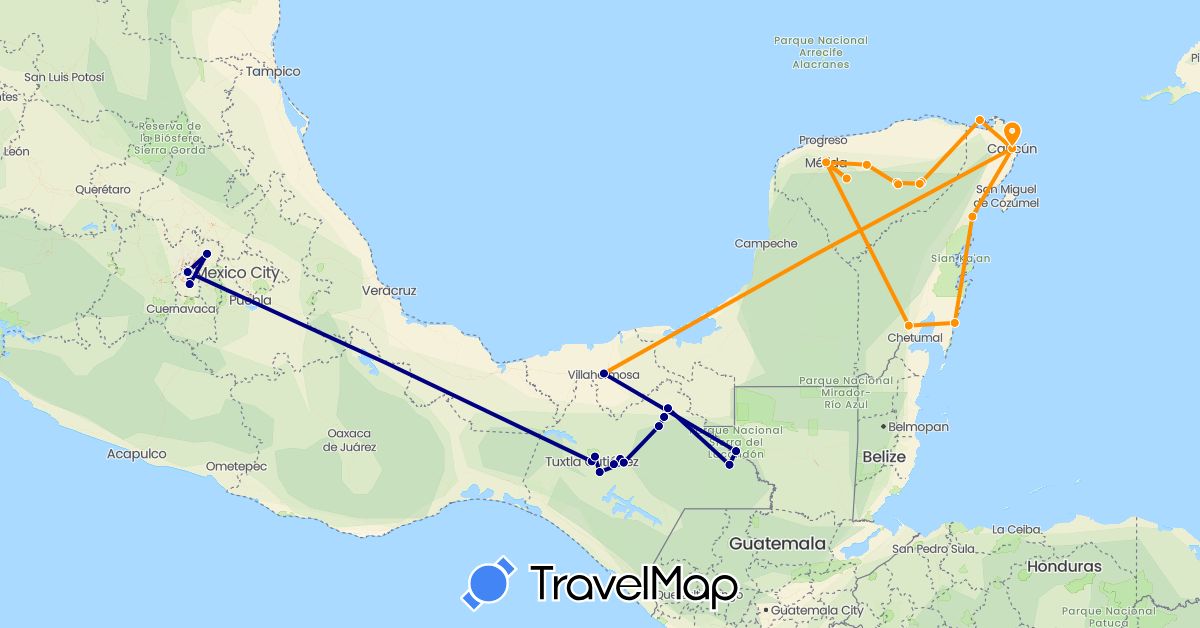 TravelMap itinerary: driving, hitchhiking in Mexico (North America)